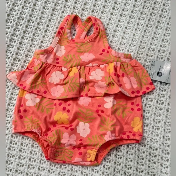 Okie Dokie Baby Girls Sleeveless Gingham Romper in coral dream size 6M. - Picture 2 of 6